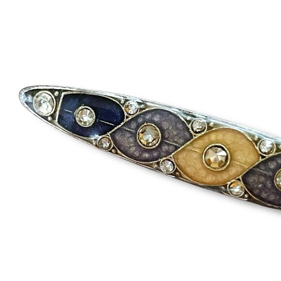 Vintage Pierre Bex Art Deco Revival Brooch Black Gold Enamel Rhinestone Bar Pin - Picture 6 of 8